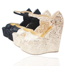 Women's Platform Ankle Strap Buckle Peep Toe 15cm Super High Wedge Heels Sandals