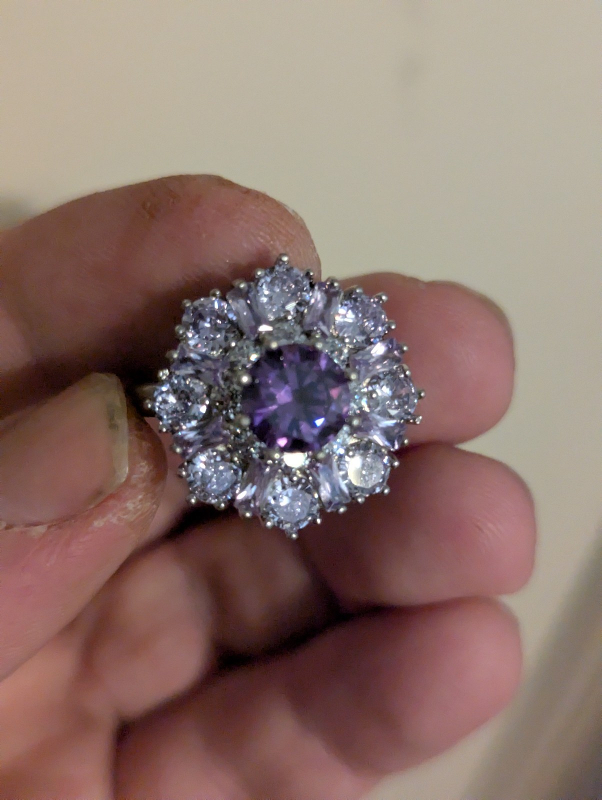 Amethyst Flower Ring With Rectangular & Round Cut… - image 3