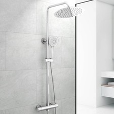 12-Inch Large Rain Shower Set – Thermostatic with Twin Heads & Exposed Round Bar