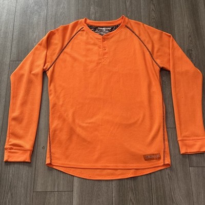Realtree Shirt Mens Medium Blaze Orange Henley Waffle Knit Long Sleeve