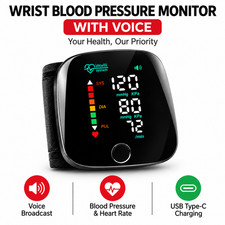 Voice Wrist Blood Pressure Monitor Heart Rate Digital Rechargeable BP Machine