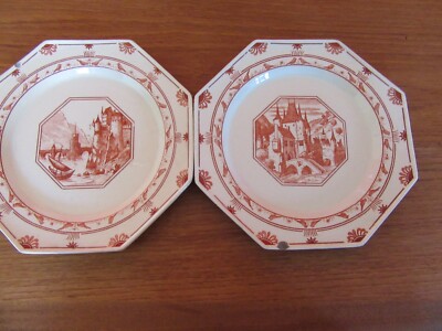  Antike Minton Castle Szene Teller x 2