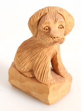 DOG HAND CARVED WOOD 1980