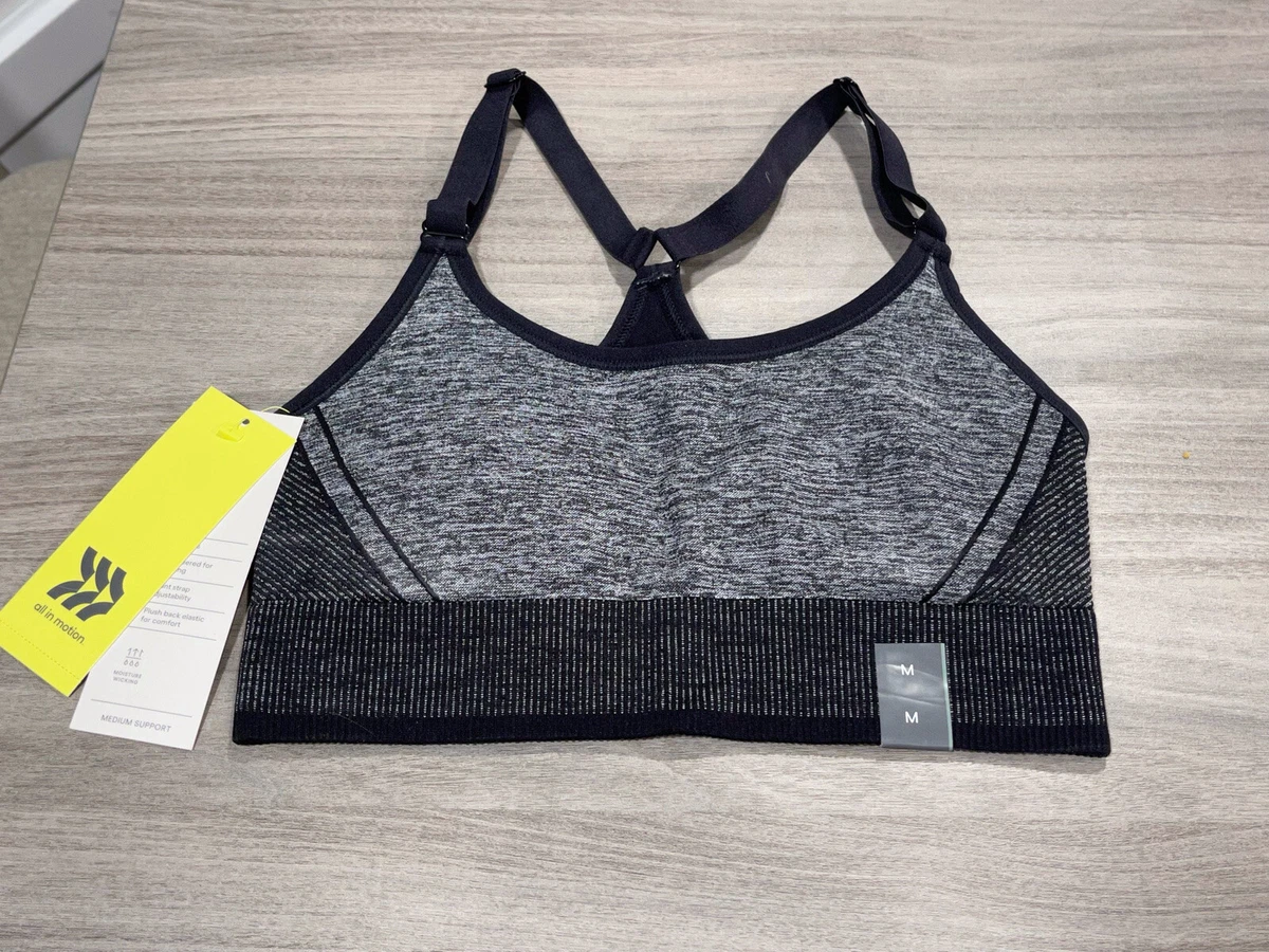 NWT All In Motion Sports Bra Girls Grey Black Medium G1