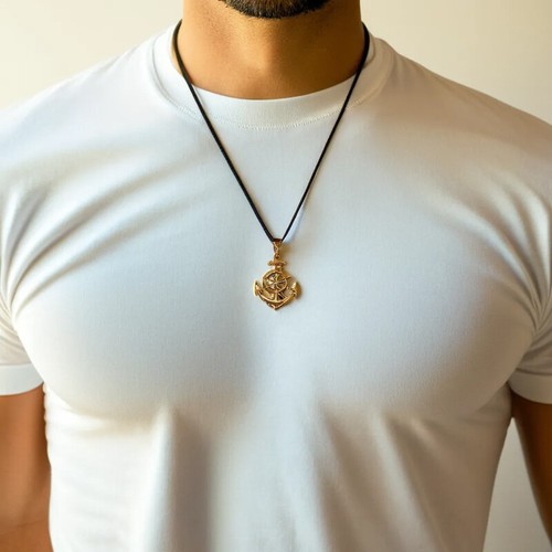 Gold Nautical Anchor Pendant Necklace - Picture 14 of 34