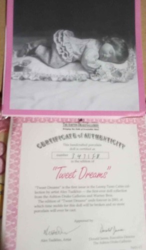 Vintage Ashton Drake Galleries handgefertigtes Porzellan Tweet Dreams Puppe mit COA NEU - Bild 2 von 2