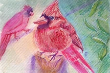 Painting WATERCOLOR ORIGINAL Art Northern Cardinal Bird Artwork wall art 4x6"