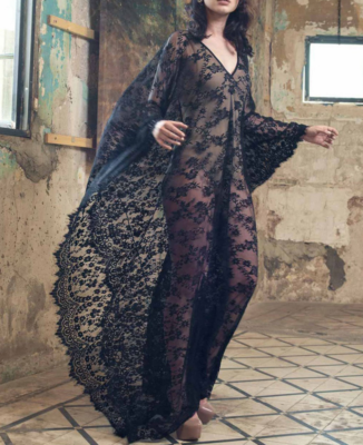 Déshabillé Di Notte O Vestaglia da Spiaggia Nero Trasparente Pizzo