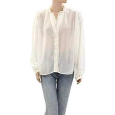 Sea New York Buttondown Long Sleeve Shirt Blouse Top Ruffle Sheer XS NEW 275500
