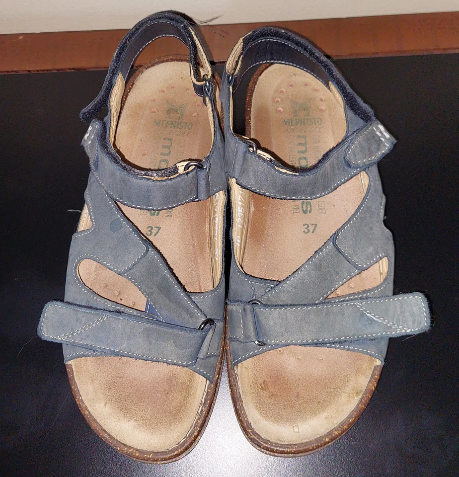 Sandalias para mujer Mephisto Mobils con correa trasera azules con tiras talla 7 Foto 2 de 3