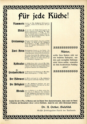 Dr. A. Oetker Bielefeld Größte Puddingpulver- Fabrik... XXL- Werbeanzeige v.1903