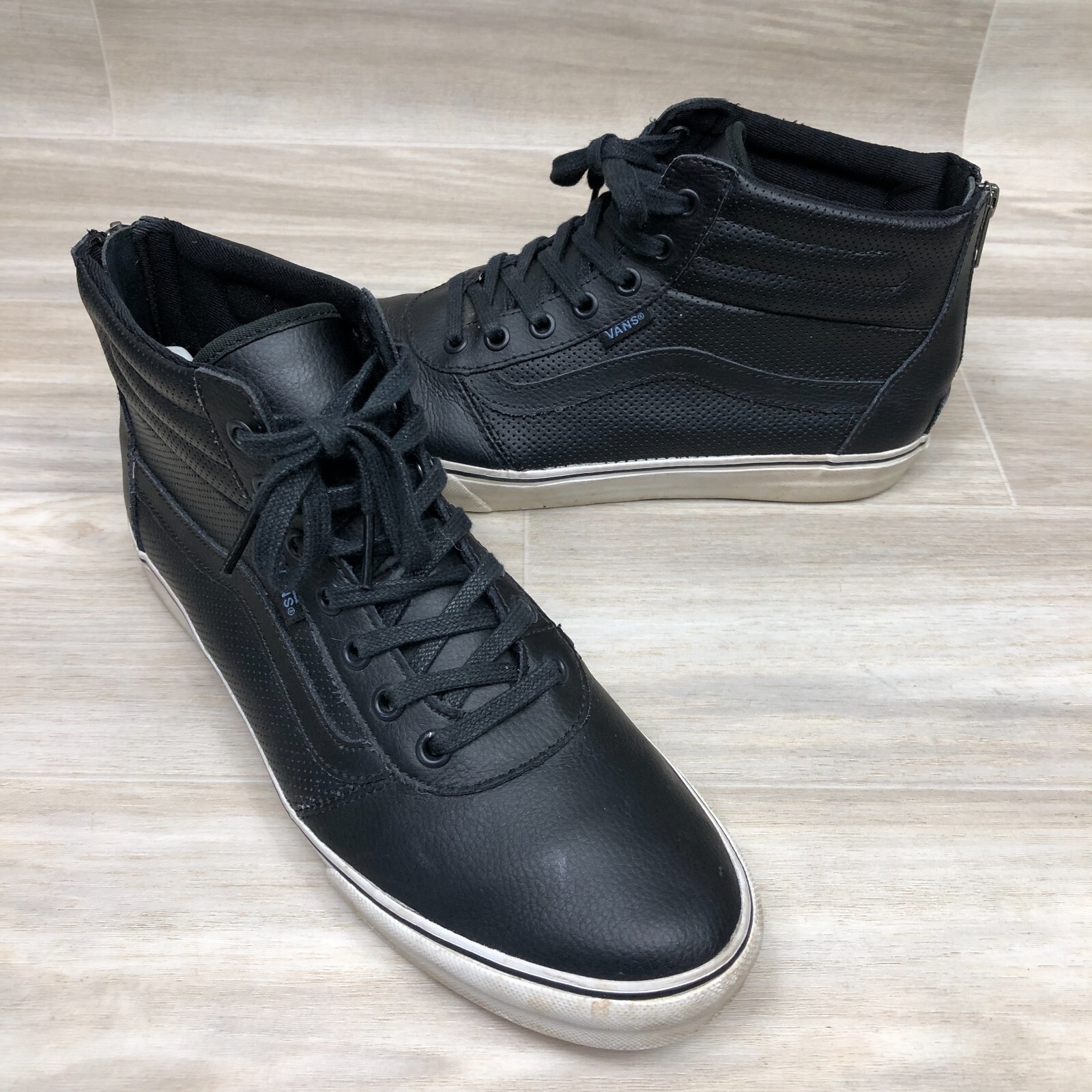 Vans SK8 Hi Zip Back Black Leather Skate Shoes Women's Size 10 Heel Zip