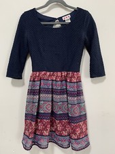 Three Pink Hearts Women XS Blue Dress Juniors Cute Boho 3/4 Sleeve Keyhole Back