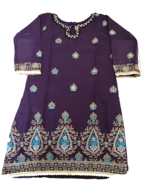 Girls Pakistani 3 pcs suit. Color-Purple Size-26 Age-6-7 Yrs NP8137
