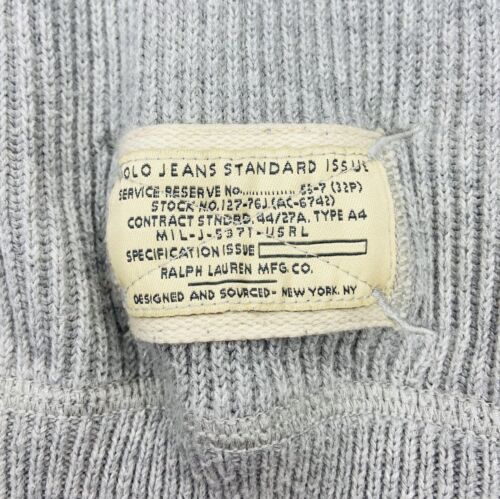 *VTG* Polo Jeans Co. Men's Gray 1/4 Zip Ribbed Military Issue Sweater; M - Picture 2 of 7