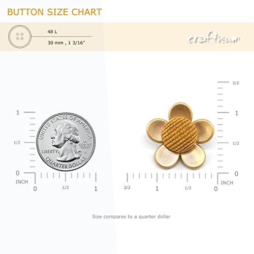 Craftisum 20 Pcs Yellow Flower Fabric Core Sewing Buttons - 30mm (1 3/16 Inch) Shank Buttons For Coats