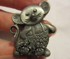 TORINO Vintage Pewter 3pc  MOUSE Set  Pin/ Earrings /Trinket Box 1 1/2" L 