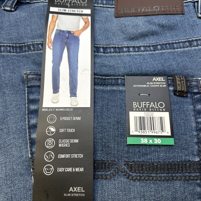 Buffalo David Bitton Axel Jeans Slim Stretch 5 Tasche Uomo, Azzurro chiaro, 38W x 32L