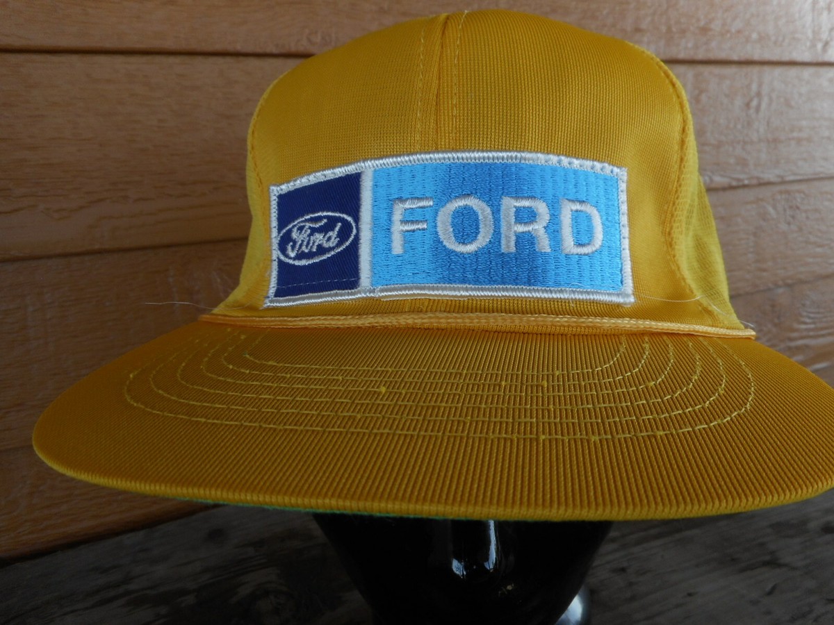 Ford Yellow Blue Patch Vintage Snapback Trucker Hat Mesh
