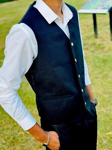 Scottish 5 Button Black 100% Wool Argyll Kilt Jacket Waistcoat - Picture 4 of 6