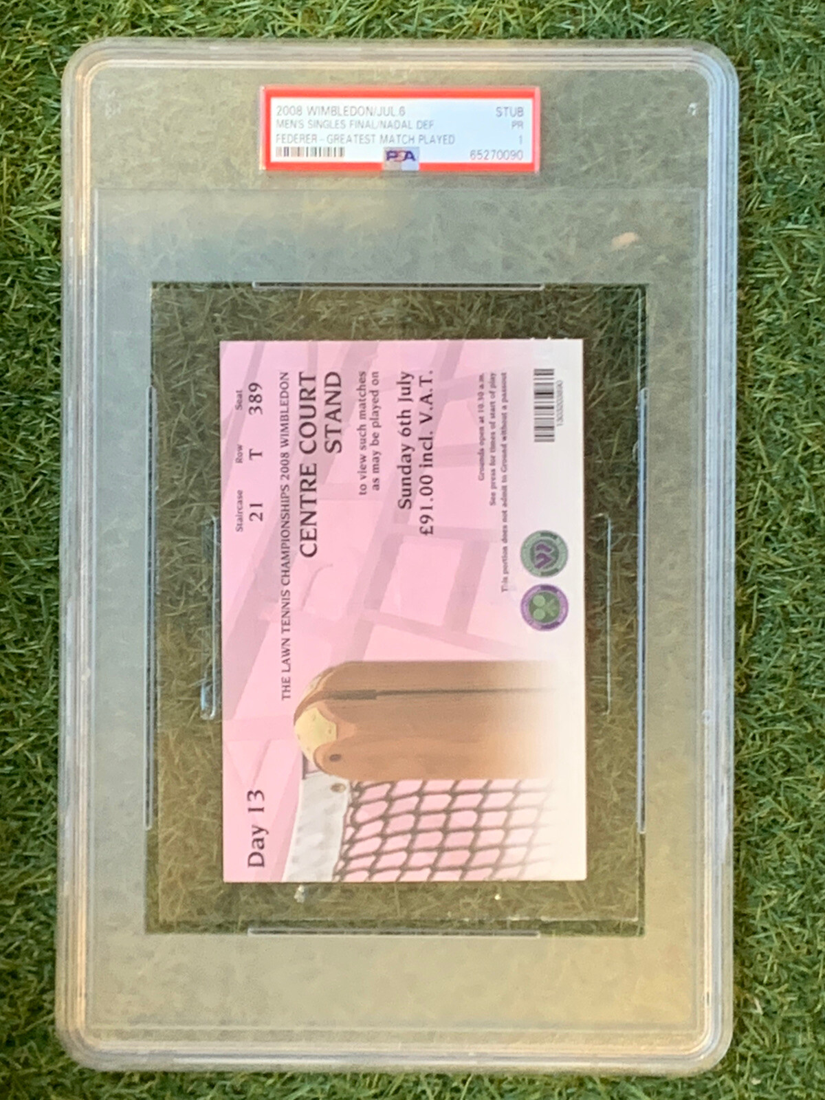 **RAFAEL NADAL VS ROGER FEDERER WIMBLEDON TENNIS FINAL TICKET STUB PSA