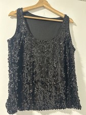 Plain Black Large Sequin Design Very Tank Top, Size 10 Very Good Condition.