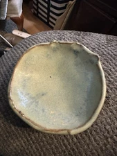 Handcrafted Marked Pottery Clay Trinket Dish-blue and green- Earth Born