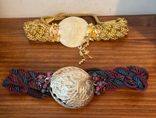 Pair of 2 Vintage Seashell Abalone Nautical Woven Rope Corded Belts