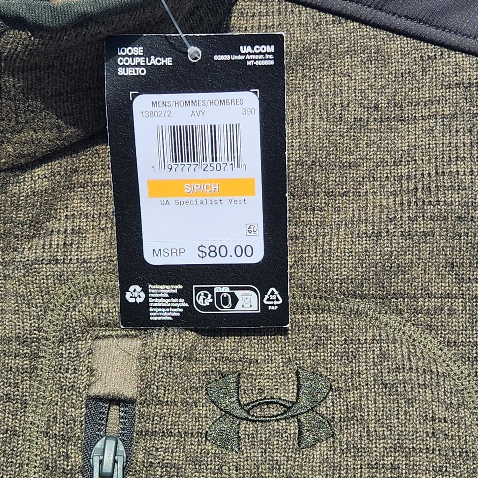 men's UNDER ARMOUR UA army Green Expanse Specialist VEST full zip 3 pocket sz S - Image 2 of 4