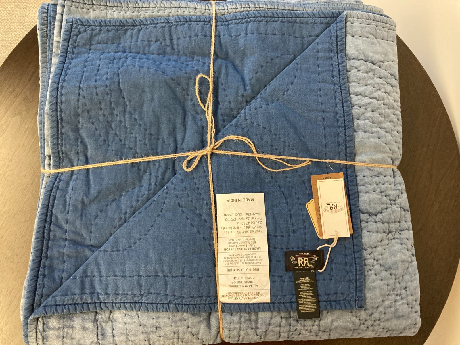RRL Ralph Lauren Hand Embroidered Queen Size Indigo Quilt- 93x95-RARE image 8