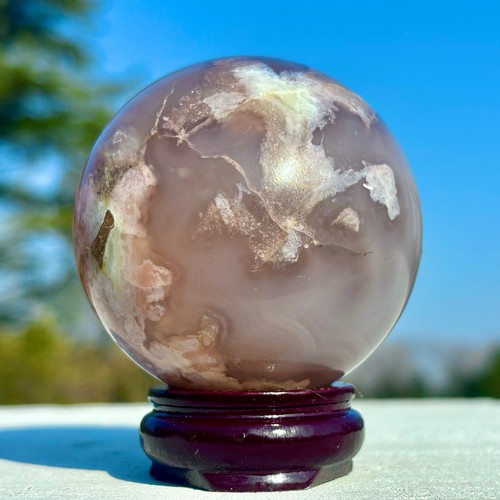 303G Natural Black Cherry Blossom Agate Quartz Sphere Crystal Energy Ball Gem - Bild 9 von 24