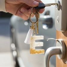 New E & White Tassel Keychain