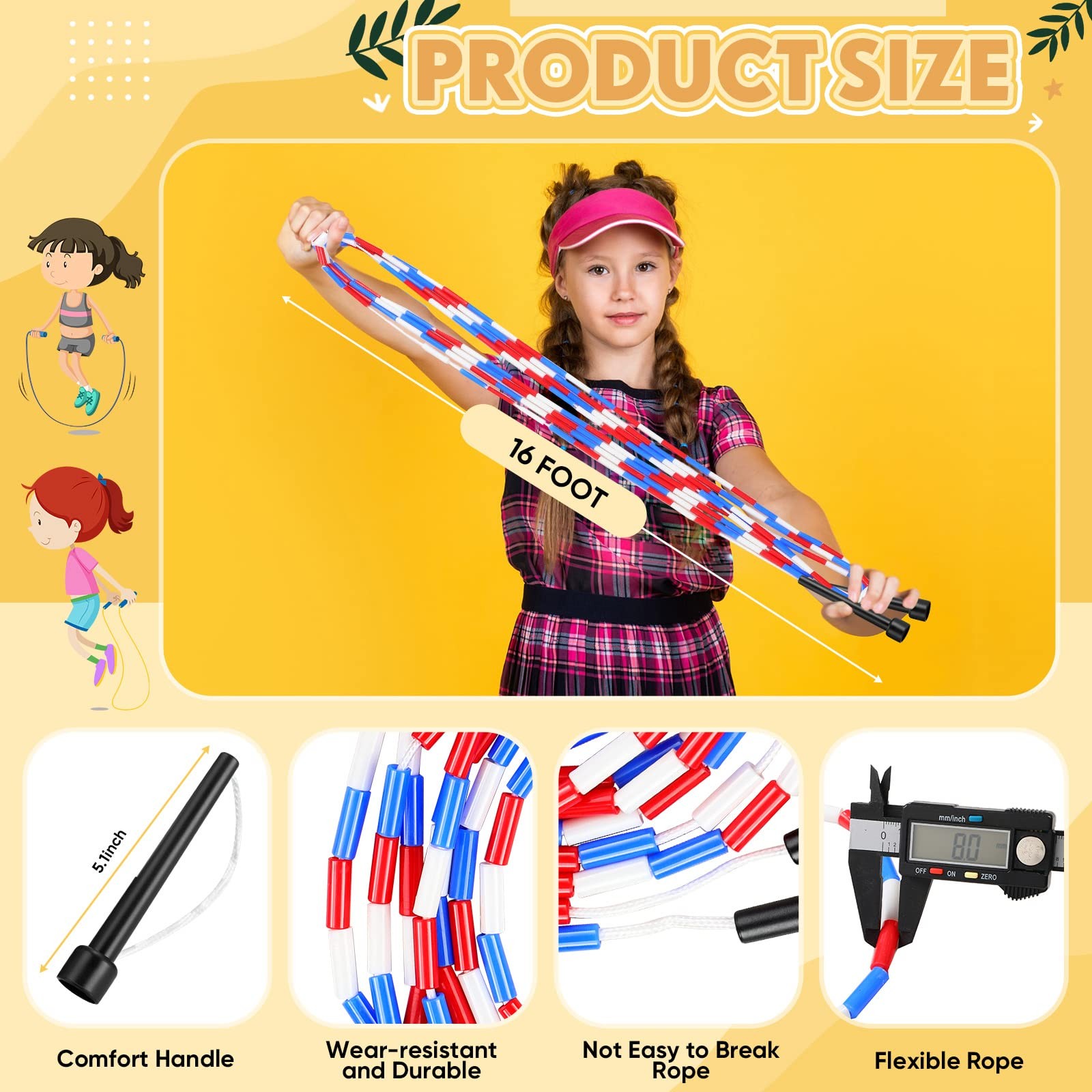 3 Pcs 16-foot Double Dutch Jump Ropes Bulk Segmented Skipping Colorful Beaded...