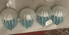 NEW 4 Blue Glittery Jellyfish Ornaments HOLIDAY LANE No Shatter 5”