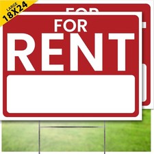 Durable 24  x 18  For Rent Signs - Heavy-Duty Double-Sided with Stakes, 2 Pack