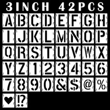 42Pcs Letter Stencils 3 inch, Symbol Numbers Craft Stencils, Reusable 3 inch