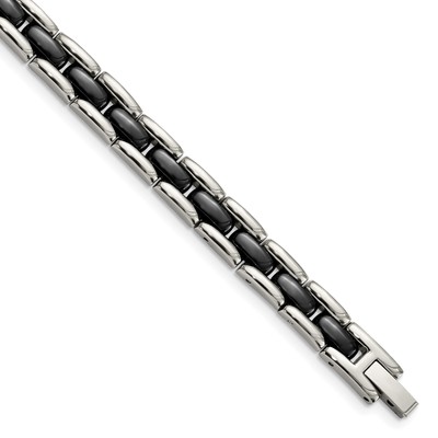 Chisel Stainless Steel Polished with Black Ceramic 8 inch Link Bracelet SRB801