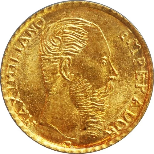 Mexico modern 1865 dated Maximilian Gold Medal, NGC MS67. Grove 152 Var.