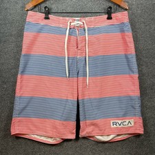 RVCA Artist Network Program Board Shorts Men's 34 Red/Blue Striped Drawstring