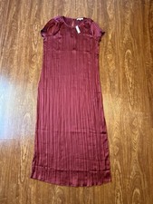 MADEWELL Mullberry Wine Kourtney Short-Sleeve Slip Midi Dress Small NWT Plisse