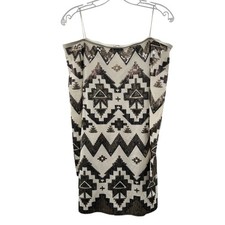 Express Off Shoulder Geometric Mini Dress Off White/Gold Sequin Size Small