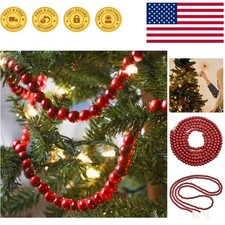 Durable 9FT Wooden Bead Garland in Bright Red - Seamless Holiday Decor