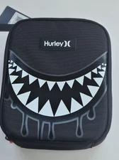 HURLEY INSULATED COOLER SCHOOL LUNCH BOX TOTE ZIPPERED SHARK BITE BLACK