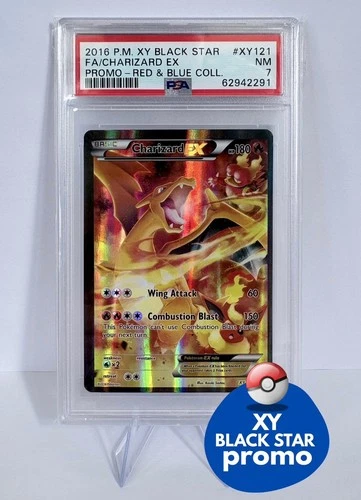 2016 Pokemon XY Black Star XY121 Full Art Charizard EX Promo Red Blue PSA 7