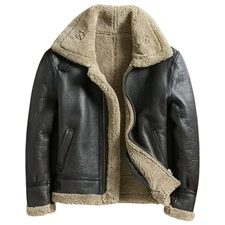 Mens RAF B3 Aviator Bomber Jacket | Real Sheepskin Dark Brown Leather Coat MF7