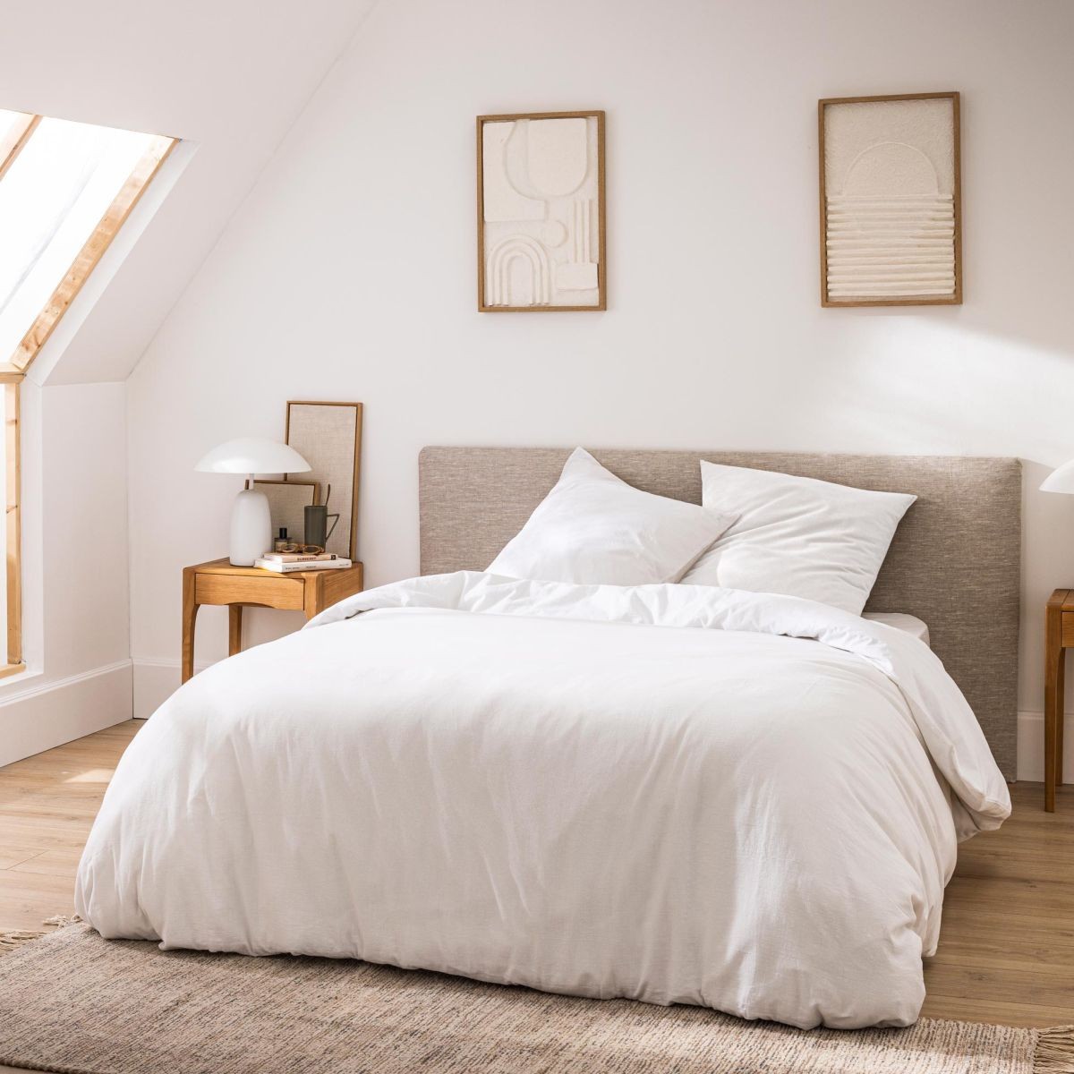 Parure de lit Meline 260x240cm blanc anti-plis en coton lavé