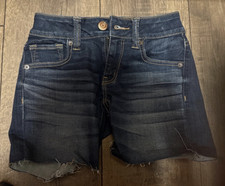 American Eagle Outfitters Women's Blue Denim Cut Off Shorts Size 00 Mid Rise