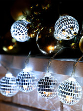LED Disco Ball String Light Battery Powered Mirror Balls Ornaments for outsid...