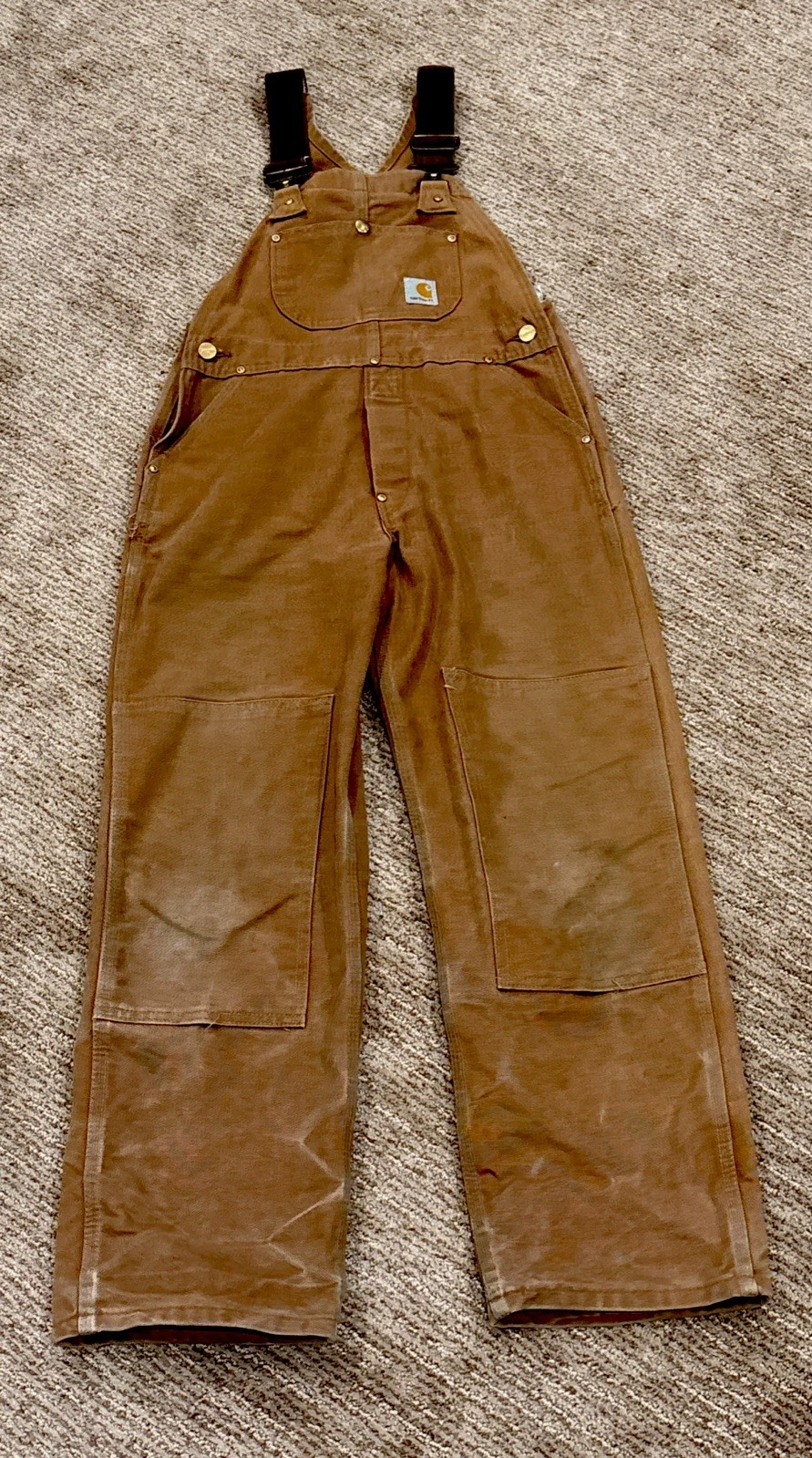 Vtg Carhartt Y17 BRN Union Made USA Bib Overalls Youth Lg 14/16 Double Knee