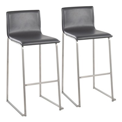 Mara Contemporary Barstool in Stainless Steel and Grey Faux Leather by  - Set